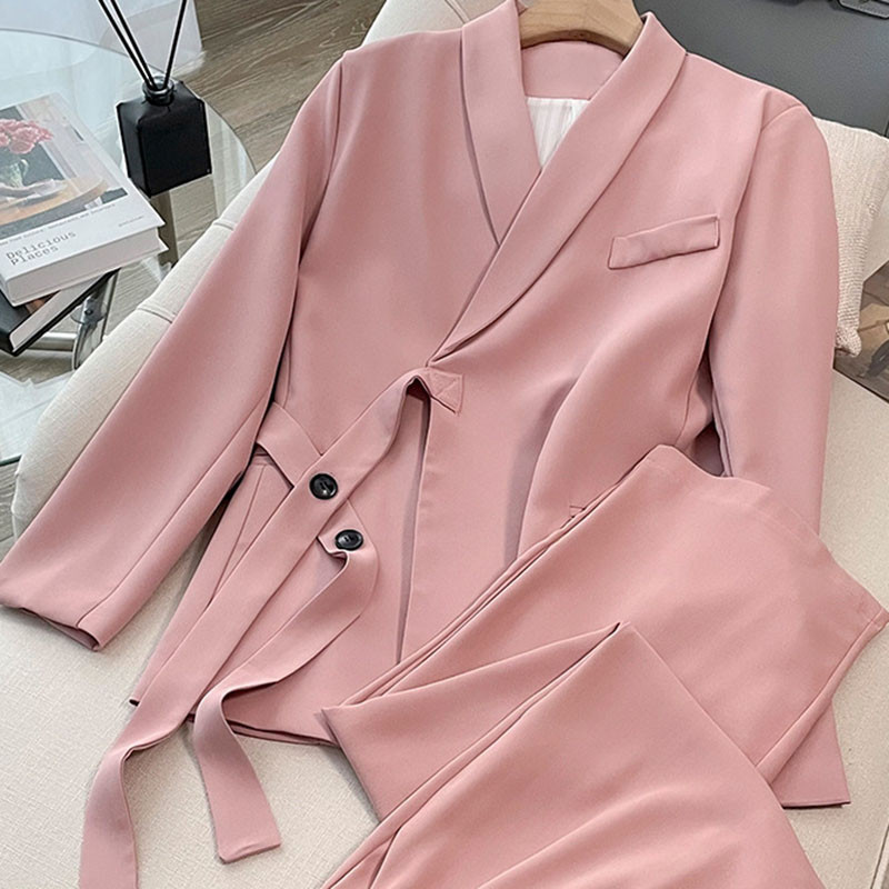 Bleizera jakas, platas bikses, komplekti, eleganti šņorējami uzvalki, mēteļi, taisni bikses, ansamblis korejiešu lielizmēra 2 daļīgs apģērbs