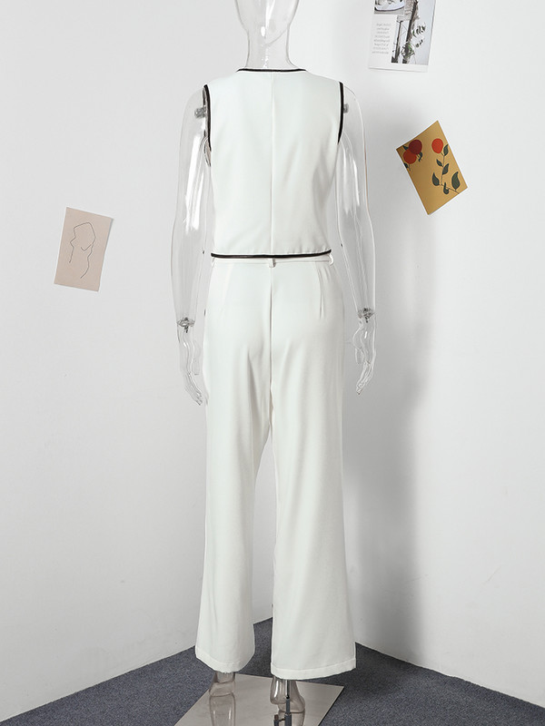 Moodsad vestpüksid naiste komplektid varrukateta V-kaelusega vest kõrge vöökohaga plisseeritud laia säärega pükskostüüm 2024. aasta suvedaami 2-osaline komplekt