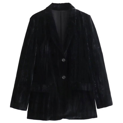 TRAFZA sügisene 2-osalised ülikonnad naistele Moodsad samet V kaelusega õhukesed üherealised bleiser + voldid naiste sirged laia säärega püksid