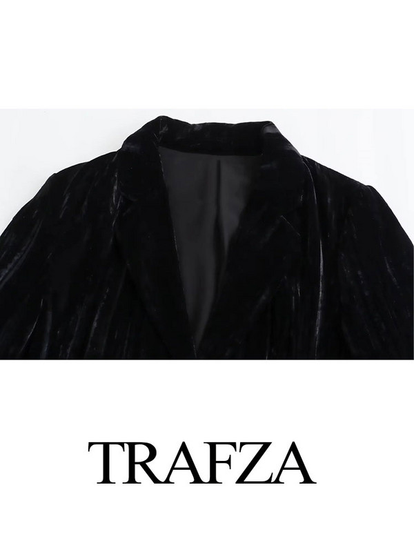 TRAFZA sügisene 2-osalised ülikonnad naistele Moodsad samet V kaelusega õhukesed üherealised bleiser + voldid naiste sirged laia säärega püksid