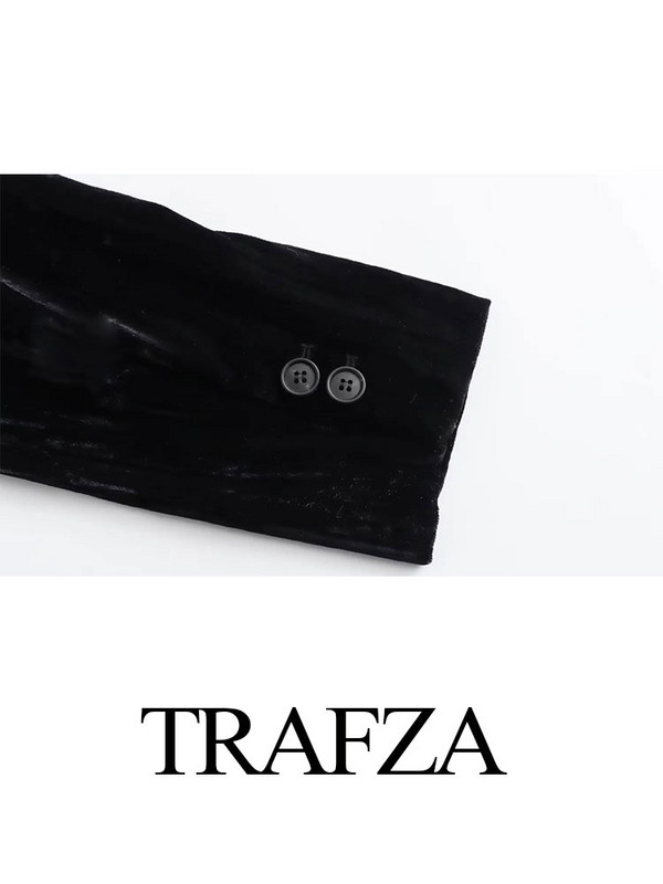 TRAFZA sügisene 2-osalised ülikonnad naistele Moodsad samet V kaelusega õhukesed üherealised bleiser + voldid naiste sirged laia säärega püksid