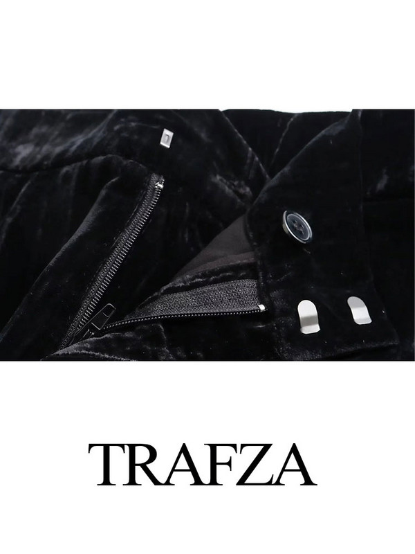 TRAFZA sügisene 2-osalised ülikonnad naistele Moodsad samet V kaelusega õhukesed üherealised bleiser + voldid naiste sirged laia säärega püksid