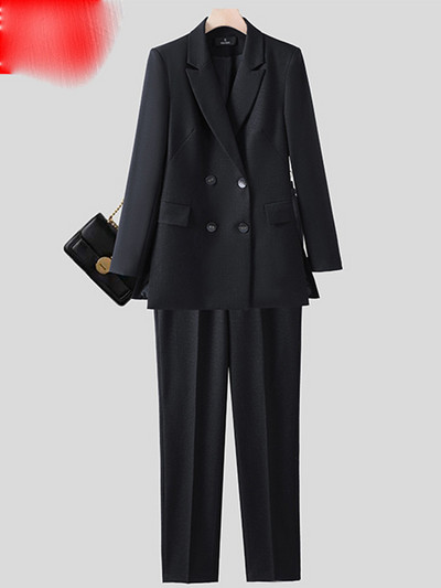 Yitimuceng Uredski ženski dvodijelni kompleti Ženska odjeća 2023. Sakoi s dvostrukim kopčanjem s otvorenim ovratnikom Labava ležerna odijela s hlačama