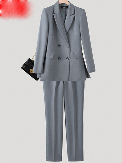 Yitimuceng Uredski ženski dvodijelni kompleti Ženska odjeća 2023. Sakoi s dvostrukim kopčanjem s otvorenim ovratnikom Labava ležerna odijela s hlačama