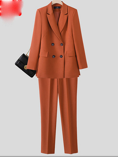 Yitimuceng Uredski ženski dvodijelni kompleti Ženska odjeća 2023. Sakoi s dvostrukim kopčanjem s otvorenim ovratnikom Labava ležerna odijela s hlačama