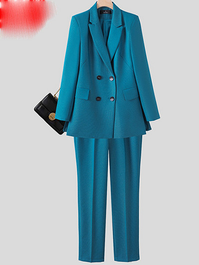 Yitimuceng Uredski ženski dvodijelni kompleti Ženska odjeća 2023. Sakoi s dvostrukim kopčanjem s otvorenim ovratnikom Labava ležerna odijela s hlačama