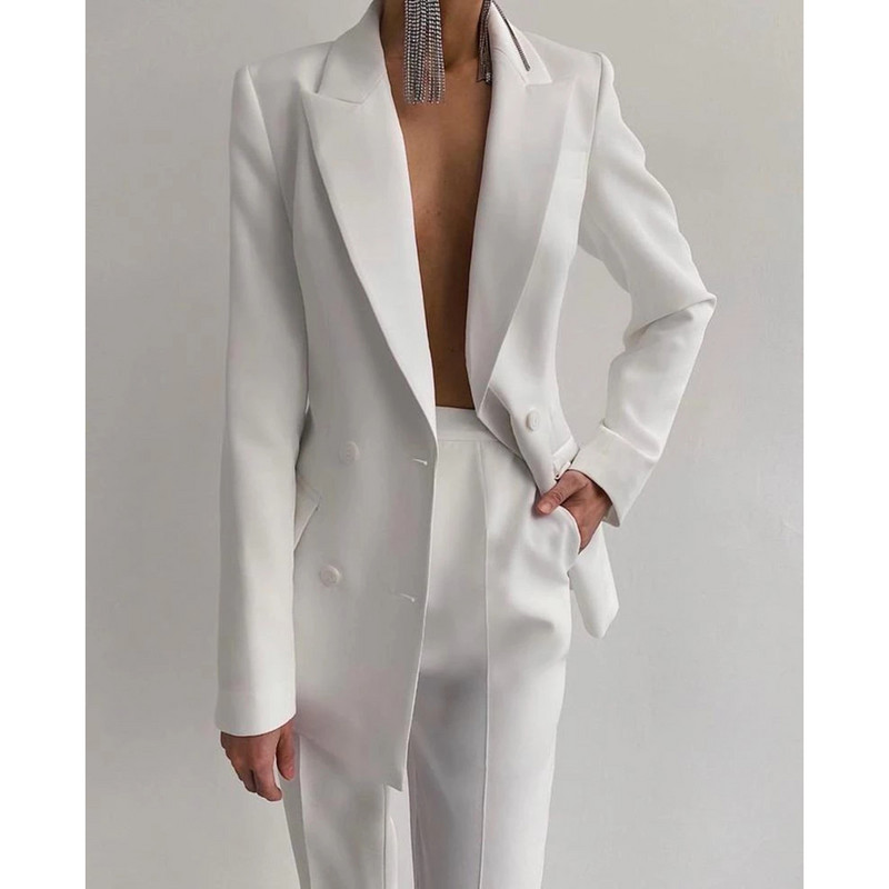 (Blezers+Bikses) Biroja dāmu uzvalki Sieviešu ansamblis Femme 2 gabali Pielāgoti putnu mātes tērpi, balti vienkrāsaini