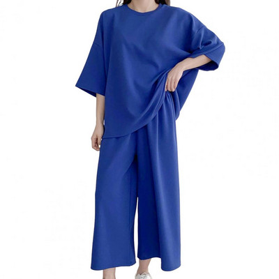 Lahtine ülikond naistele pidžaamapükste komplekt Naiste koduriided 2-osaline komplekt Lihtne soliidne vabaaja T-särgi pükste komplekt O-kaelusega salongirõivad