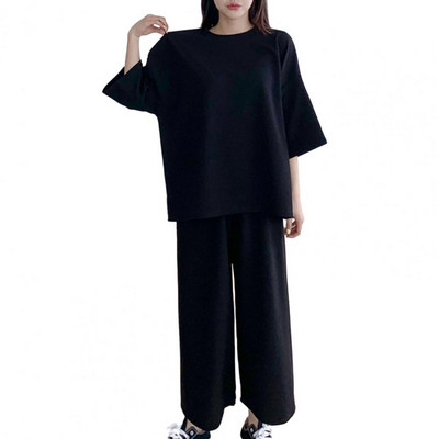 Lahtine ülikond naistele pidžaamapükste komplekt Naiste koduriided 2-osaline komplekt Lihtne soliidne vabaaja T-särgi pükste komplekt O-kaelusega salongirõivad