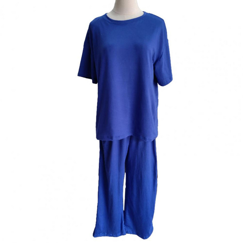 Lahtine ülikond naistele pidžaamapükste komplekt Naiste koduriided 2-osaline komplekt Lihtne soliidne vabaaja T-särgi pükste komplekt O-kaelusega salongirõivad