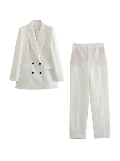 Kumsvag 2023 naiste kevadpükste ülikonnad, 2-osalised komplektid, kausaalsed täislinasest bleisermantlid ja püksid, naiste OL kahe ülikonna rõivad