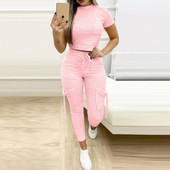 2 tk/komplekt pükste komplekt hingav spordiriietus taskud naiste spordiriided suvised puhkeriided ülikond trendikad tänavarõivad