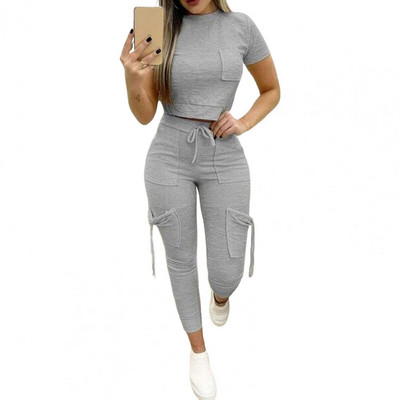 2 tk/komplekt pükste komplekt hingav spordiriietus taskud naiste spordiriided suvised puhkeriided ülikond trendikad tänavarõivad