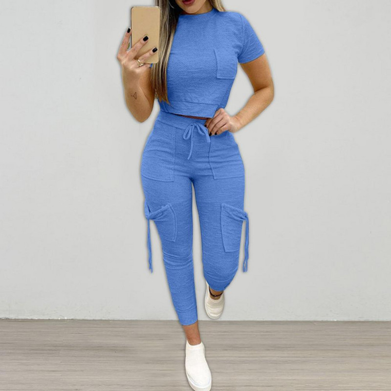 2 tk/komplekt pükste komplekt hingav spordiriietus taskud naiste spordiriided suvised puhkeriided ülikond trendikad tänavarõivad