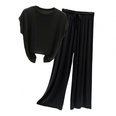 Set de pantaloni de tricou confortabil pentru doamnă, ținută sport casual, talie elastică, mâneci scurte, set de pantaloni de tricou sport, îmbrăcăminte pentru acasă