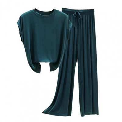 Set de pantaloni de tricou confortabil pentru doamnă, ținută sport casual, talie elastică, mâneci scurte, set de pantaloni de tricou sport, îmbrăcăminte pentru acasă