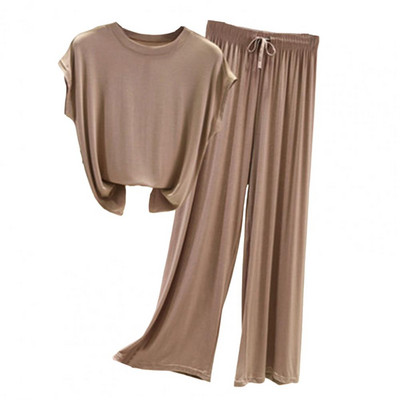 Set de pantaloni de tricou confortabil pentru doamnă, ținută sport casual, talie elastică, mâneci scurte, set de pantaloni de tricou sport, îmbrăcăminte pentru acasă