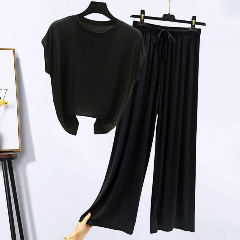 Set de pantaloni de tricou confortabil pentru doamnă, ținută sport casual, talie elastică, mâneci scurte, set de pantaloni de tricou sport, îmbrăcăminte pentru acasă