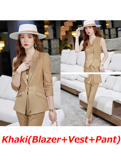 Naiste vestiga bleiser ja pükskostüüm, kollane sinine khaki must punane lilla kontori naistele ametlik äritöö, karjääririietus, 3 osa