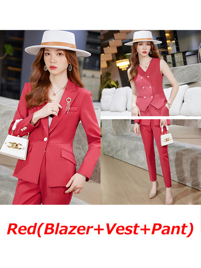 Naiste vestiga bleiser ja pükskostüüm, kollane sinine khaki must punane lilla kontori naistele ametlik äritöö, karjääririietus, 3 osa