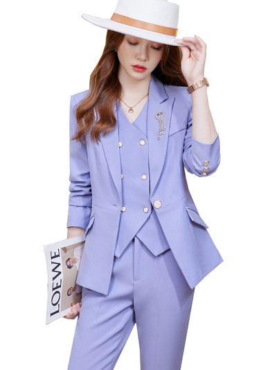 Naiste vestiga bleiser ja pükskostüüm, kollane sinine khaki must punane lilla kontori naistele ametlik äritöö, karjääririietus, 3 osa