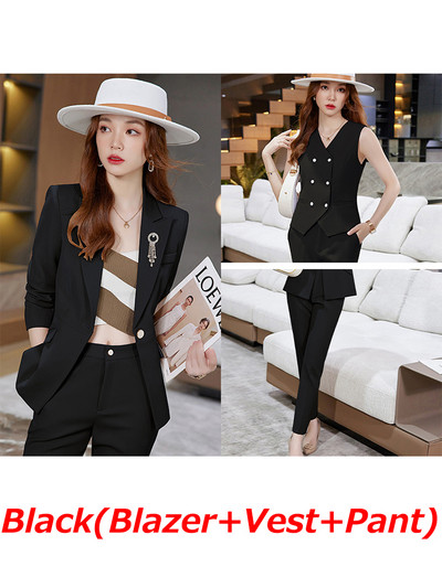 Naiste vestiga bleiser ja pükskostüüm, kollane sinine khaki must punane lilla kontori naistele ametlik äritöö, karjääririietus, 3 osa