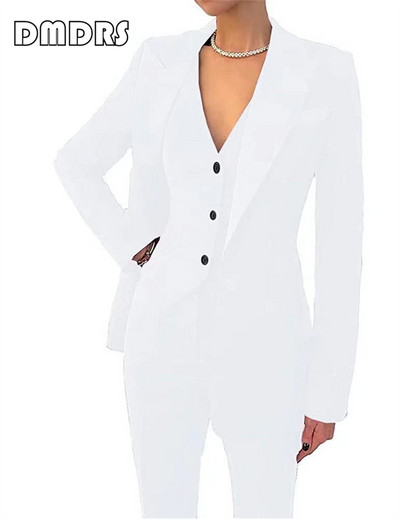 Klizni, uski ženski komplet odijela, 3-dijelni blejzer, prsluk i hlače s jednim gumbom, formalni smoking veće veličine s džepom