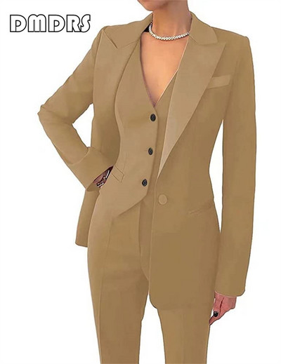 Klizni, uski ženski komplet odijela, 3-dijelni blejzer, prsluk i hlače s jednim gumbom, formalni smoking veće veličine s džepom