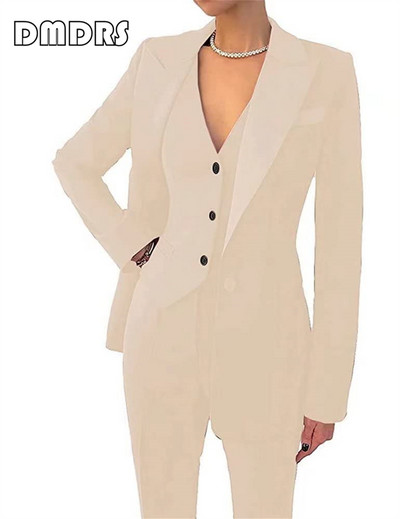Klizni, uski ženski komplet odijela, 3-dijelni blejzer, prsluk i hlače s jednim gumbom, formalni smoking veće veličine s džepom