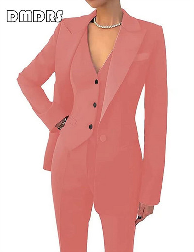 Klizni, uski ženski komplet odijela, 3-dijelni blejzer, prsluk i hlače s jednim gumbom, formalni smoking veće veličine s džepom