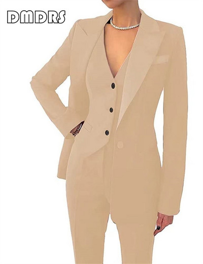 Klizni, uski ženski komplet odijela, 3-dijelni blejzer, prsluk i hlače s jednim gumbom, formalni smoking veće veličine s džepom