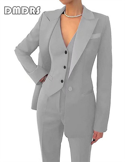 Klizni, uski ženski komplet odijela, 3-dijelni blejzer, prsluk i hlače s jednim gumbom, formalni smoking veće veličine s džepom