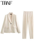 TRAF pikkade pükste komplektid naistele, 2-osaline mood kontoris soliidne bleisermantel, pidulik naiste ülikond, uus kaheosaline komplekt, naiste komplekt
