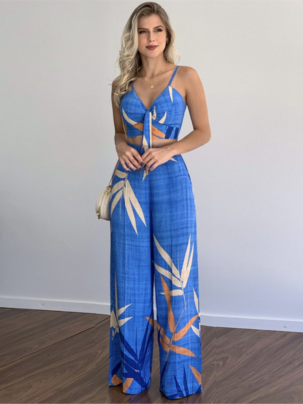 Seksīgs V kakla izgriezuma topi bez piedurknēm Bikses komplekts Biroja dāma Pavasaris Vasaras Ikdienas Blūze Bikses Divdaļīgs Komplekts Sieviešu apģērbs 2023