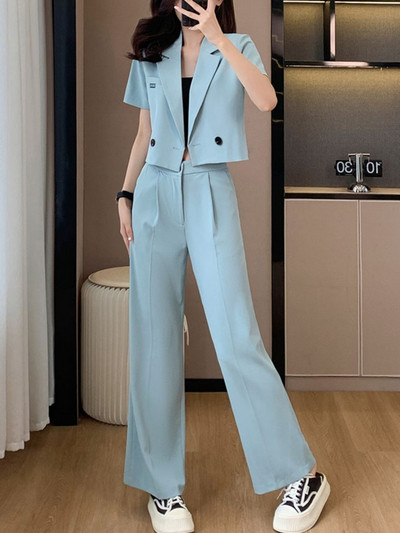 Ljetna moda Novi elegantni ženski blejzer Dvodijelni komplet kratki blejzer Jakne Ravne hlače Odjevne kombinacije Uredska ženska ležerna odjeća
