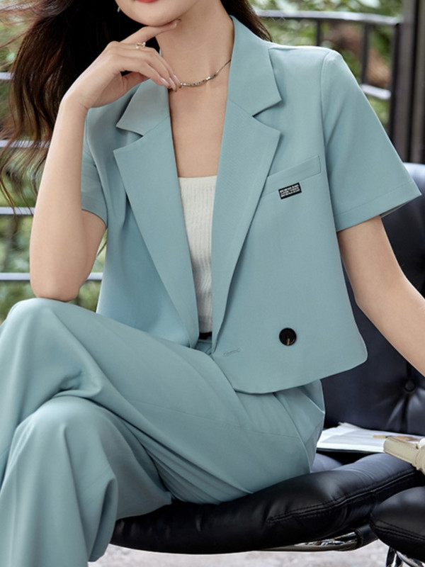 Ljetna moda Novi elegantni ženski blejzer Dvodijelni komplet kratki blejzer Jakne Ravne hlače Odjevne kombinacije Uredska ženska ležerna odjeća