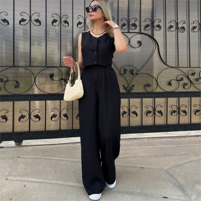 Mood naiste ühevärvilised varrukateta vest V-kaelusega lühikesed topid, suvine ülikond, uued kitsad püksid Elegantne naiste kontori 2-osaline komplekt