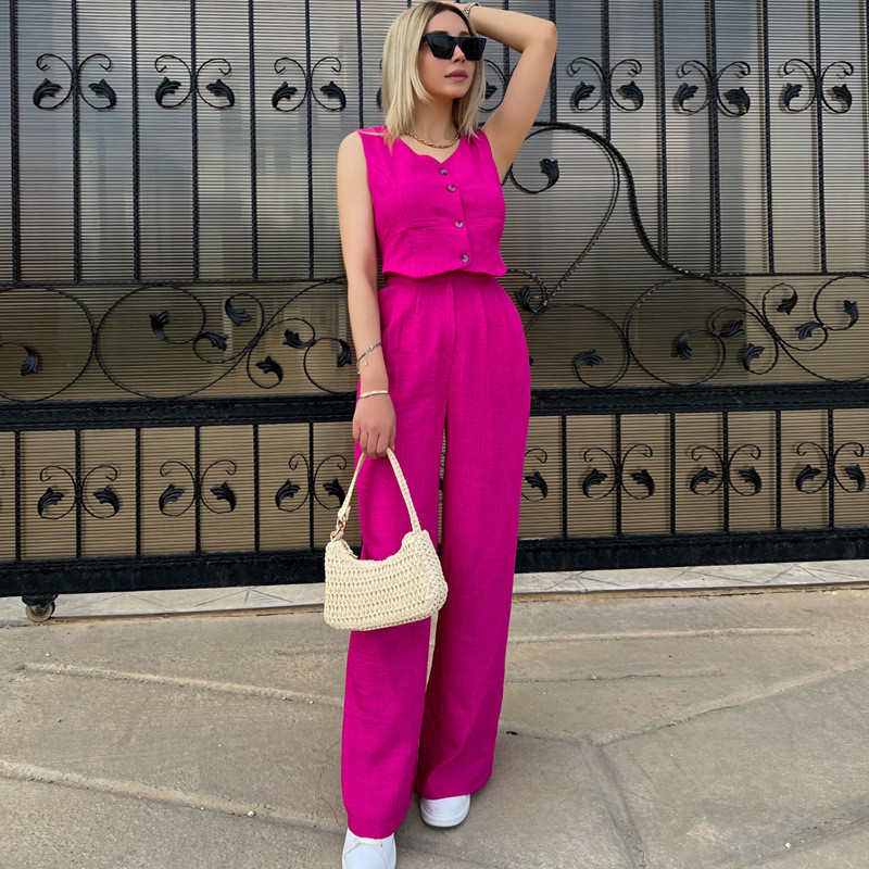 Mood naiste ühevärvilised varrukateta vest V-kaelusega lühikesed topid, suvine ülikond, uued kitsad püksid Elegantne naiste kontori 2-osaline komplekt