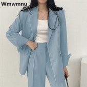 Bleiserid, 2-osalised, kevadised naiste Korea jakid, ülikonnad, vabaaja laia säärega püksid.