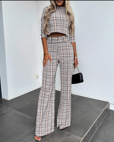 Ležerna košulja dugih rukava Komplet hlača Uredska dama Proljeće Jesen Moda Jednobojne majice s O izrezom Dvodijelni komplet Ženska odjeća 2023.