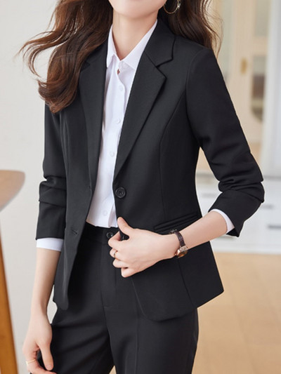Biroja dāma Vintage šiks biznesa bikses uzvalks sievietēm elegants ikdienišķs ciets žaketes žaketes taisnas bikses tērpi sievietēm 2 gab.
