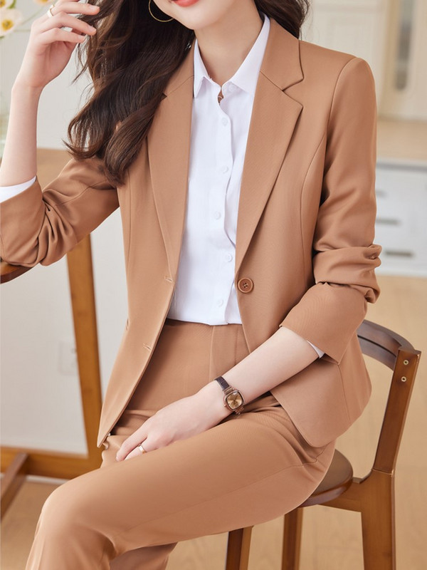 Biroja dāma Vintage šiks biznesa bikses uzvalks sievietēm elegants ikdienišķs ciets žaketes žaketes taisnas bikses tērpi sievietēm 2 gab.