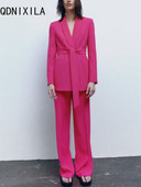 Bikses, 2 dab., komplekti, uzvalks sievietēm Rudens, elegants biroja apģērbs, ikdienas sieviešu mēteļi ar jostu un bikškostīmi ar augstu vidukli