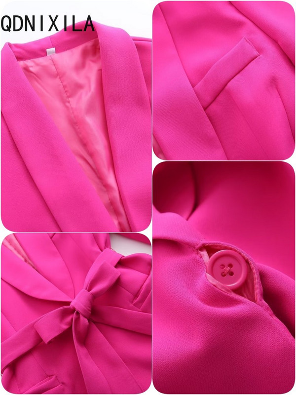 Bikses, 2 dab., komplekti, uzvalks sievietēm Rudens, elegants biroja apģērbs, ikdienas sieviešu mēteļi ar jostu un bikškostīmi ar augstu vidukli