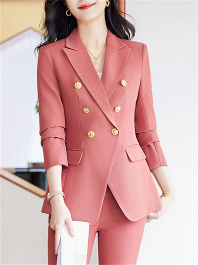 Yitimucengi kontori naiste kaheosalised komplektid, naiste 2023. aasta rõivakomplektid, uued kaherealised, lahtikäiva kraega bleiserid, õhukesed šikkad pükskostüümid