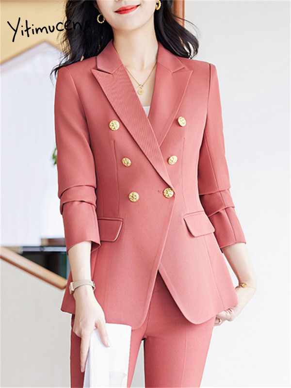 Yitimucengi kontori naiste kaheosalised komplektid, naiste 2023. aasta rõivakomplektid, uued kaherealised, lahtikäiva kraega bleiserid, õhukesed šikkad pükskostüümid