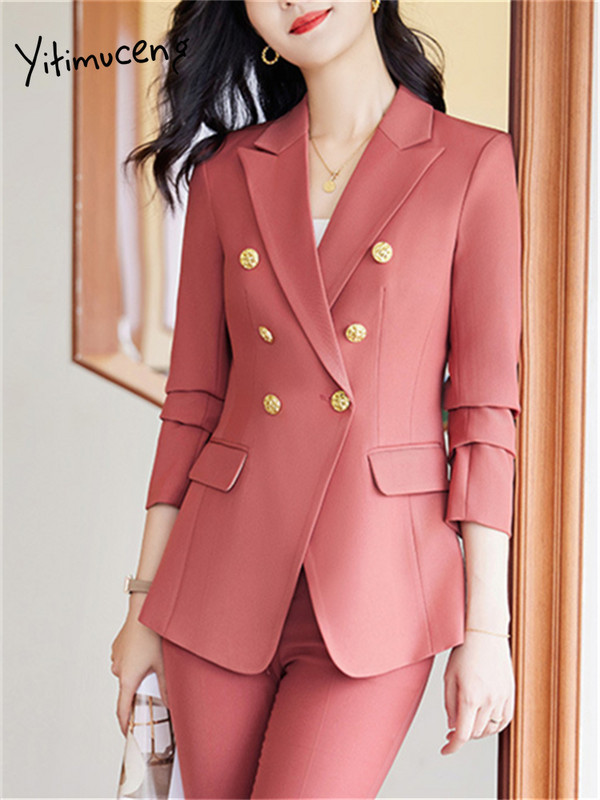 Yitimucengi kontori naiste kaheosalised komplektid, naiste 2023. aasta rõivakomplektid, uued kaherealised, lahtikäiva kraega bleiserid, õhukesed šikkad pükskostüümid