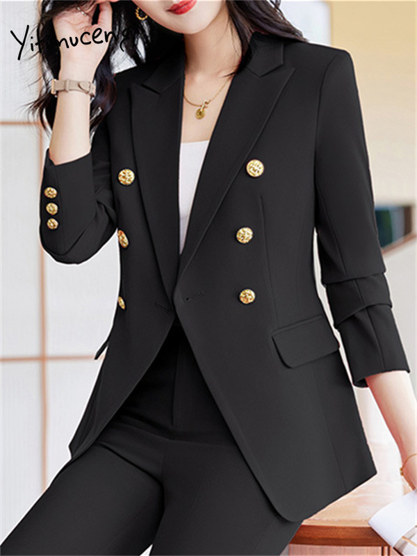 Yitimucengi kontori naiste kaheosalised komplektid, naiste 2023. aasta rõivakomplektid, uued kaherealised, lahtikäiva kraega bleiserid, õhukesed šikkad pükskostüümid