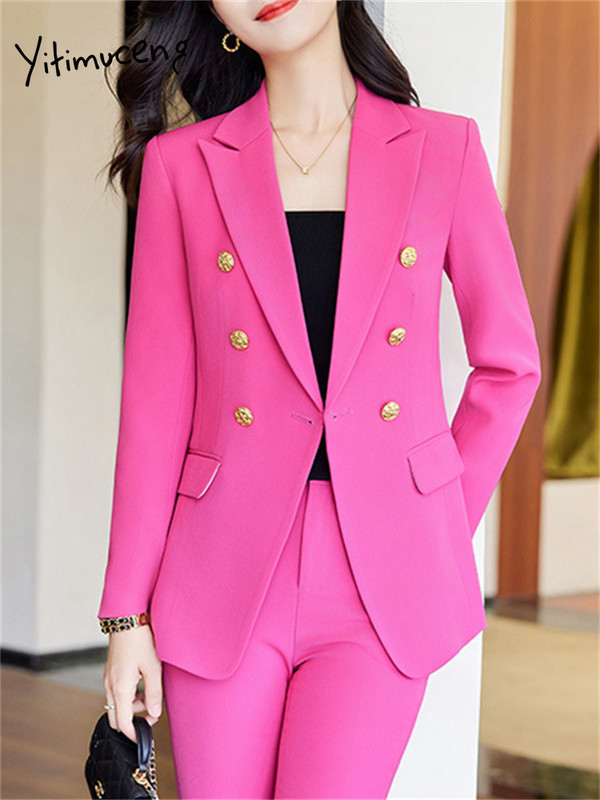 Yitimucengi kontori naiste kaheosalised komplektid, naiste 2023. aasta rõivakomplektid, uued kaherealised, lahtikäiva kraega bleiserid, õhukesed šikkad pükskostüümid