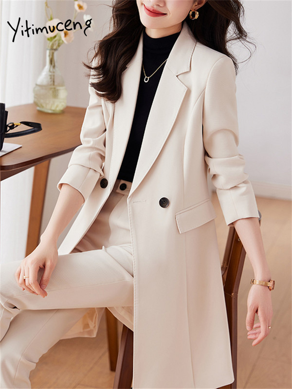 Yitimucengi õhukesed naiste ülikonnad, kontorikomplektid 2023, uus mood, pikkade varrukatega, allapoole kaelarihm, pikad bleiserid, vanad pükskostüümid